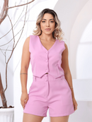 Conjunto Alfaiataria - Colete e Shorts - Rosa